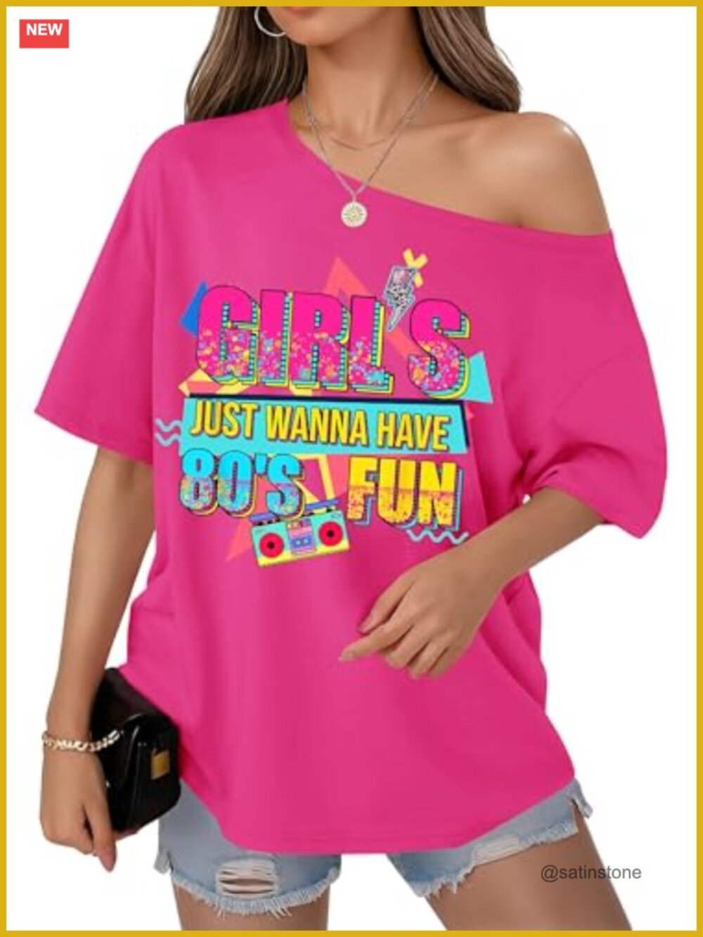 Women's Oversized Off Shoulder Retro 80s 90s Party Top